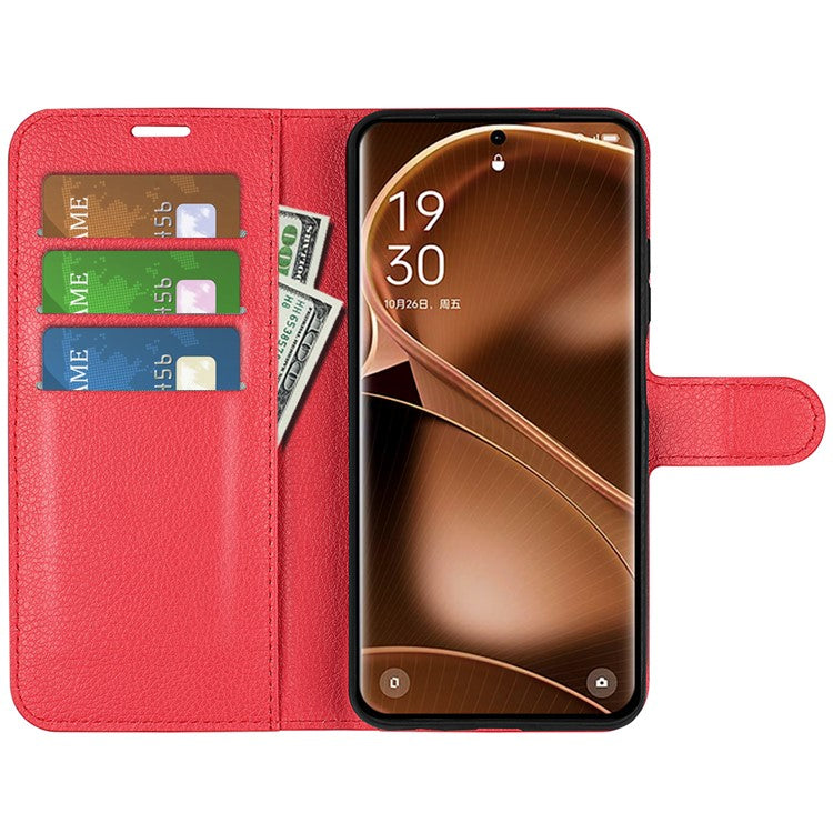 PU Leather Phone Case for Oppo Find X6 , Litchi Texture Wallet Cover Stand Phone Shell - Red