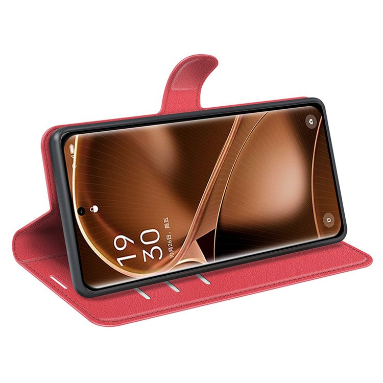 PU Leather Phone Case for Oppo Find X6 , Litchi Texture Wallet Cover Stand Phone Shell - Red