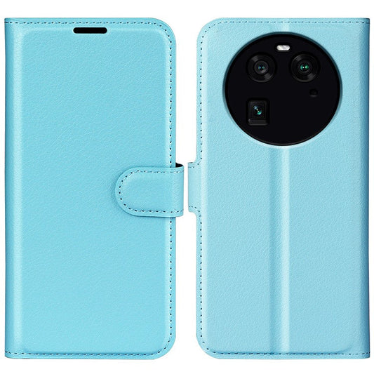 PU Leather Phone Case for Oppo Find X6 , Litchi Texture Wallet Cover Stand Phone Shell - Blue