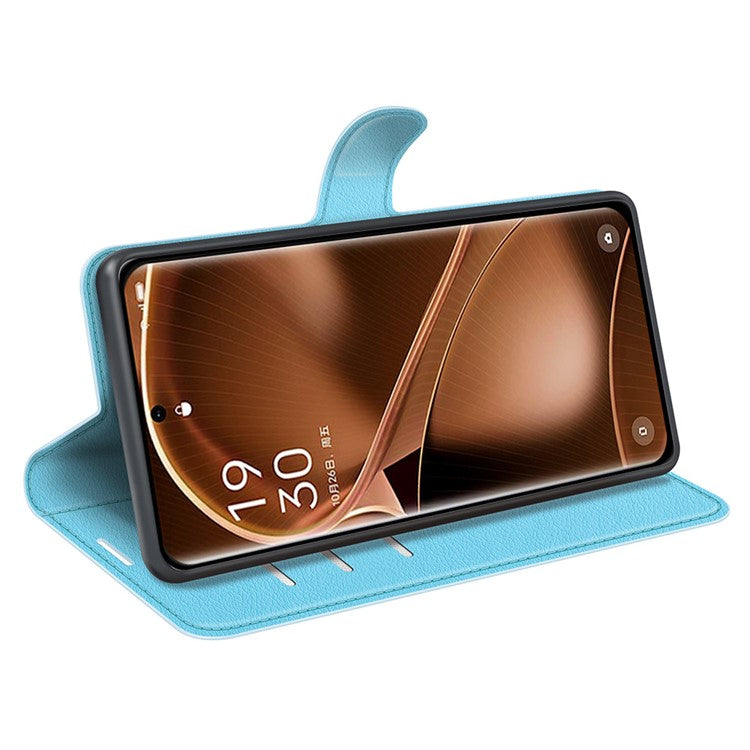 PU Leather Phone Case for Oppo Find X6 , Litchi Texture Wallet Cover Stand Phone Shell - Blue