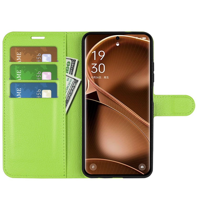 PU Leather Phone Case for Oppo Find X6 , Litchi Texture Wallet Cover Stand Phone Shell - Green