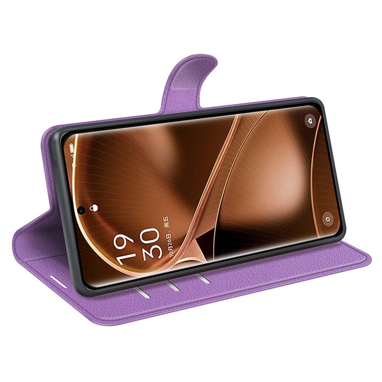 PU Leather Phone Case for Oppo Find X6 , Litchi Texture Wallet Cover Stand Phone Shell - Purple