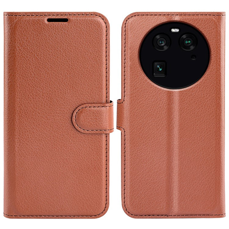 PU Leather Phone Case for Oppo Find X6 , Litchi Texture Wallet Cover Stand Phone Shell - Brown