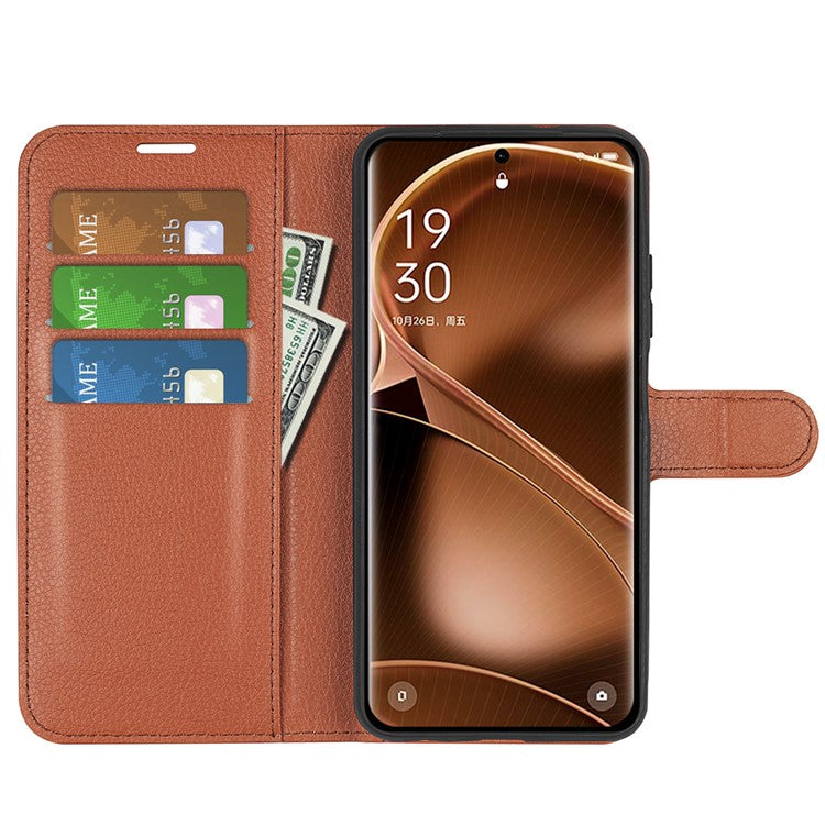 PU Leather Phone Case for Oppo Find X6 , Litchi Texture Wallet Cover Stand Phone Shell - Brown