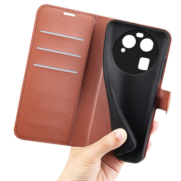 PU Leather Phone Case for Oppo Find X6 , Litchi Texture Wallet Cover Stand Phone Shell - Brown