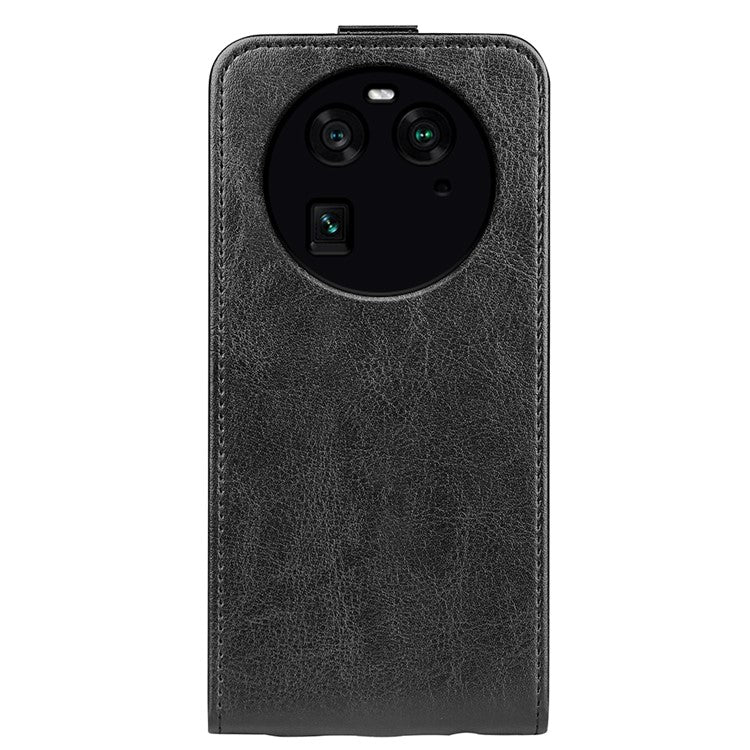 Vertical Flip Phone Case for Oppo Find X6 PU Leather Crazy Horse Texture Card Slot Cover - Black