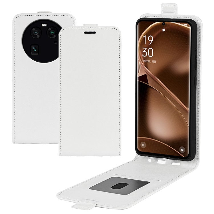 Vertical Flip Phone Case for Oppo Find X6 PU Leather Crazy Horse Texture Card Slot Cover - White
