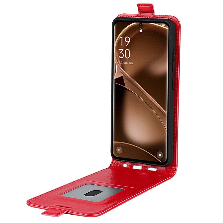 Vertical Flip Phone Case for Oppo Find X6 PU Leather Crazy Horse Texture Card Slot Cover - Red