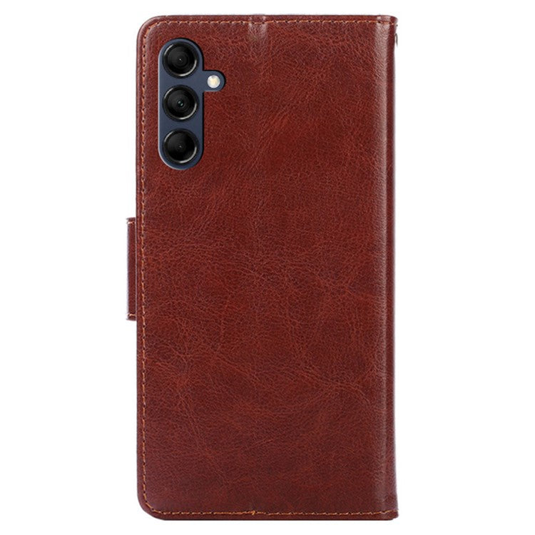 Magnetic Clasp Case for Samsung Galaxy M14 5G Textured Cell Phone PU Leather Wallet Stand Cover - Brown