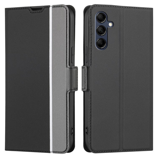 For Samsung Galaxy M14 5G Card Holder Twill Texture Phone Cover Stand Anti-Scratch PU Leather Case - Black