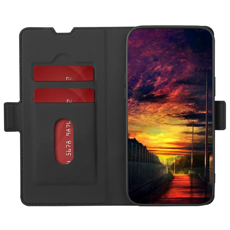 For Samsung Galaxy M14 5G Card Holder Twill Texture Phone Cover Stand Anti-Scratch PU Leather Case - Black
