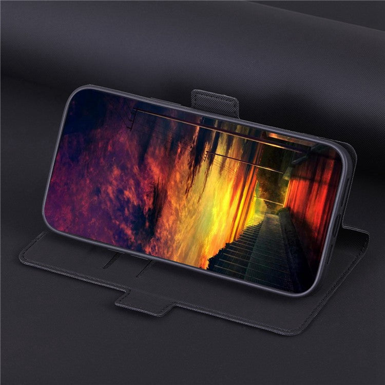 For Samsung Galaxy M14 5G Card Holder Twill Texture Phone Cover Stand Anti-Scratch PU Leather Case - Black