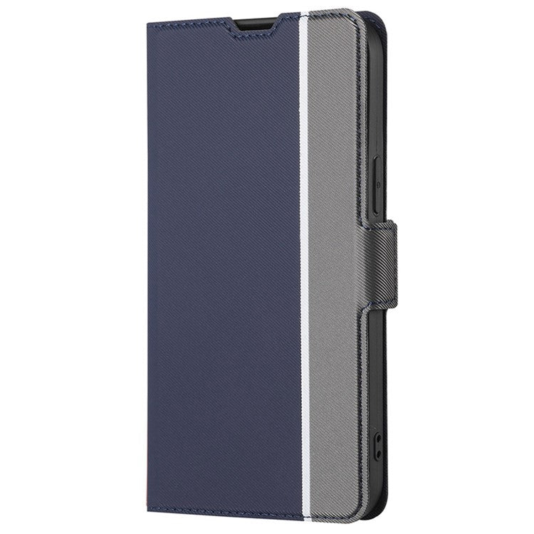 For Samsung Galaxy M14 5G Card Holder Twill Texture Phone Cover Stand Anti-Scratch PU Leather Case - Blue