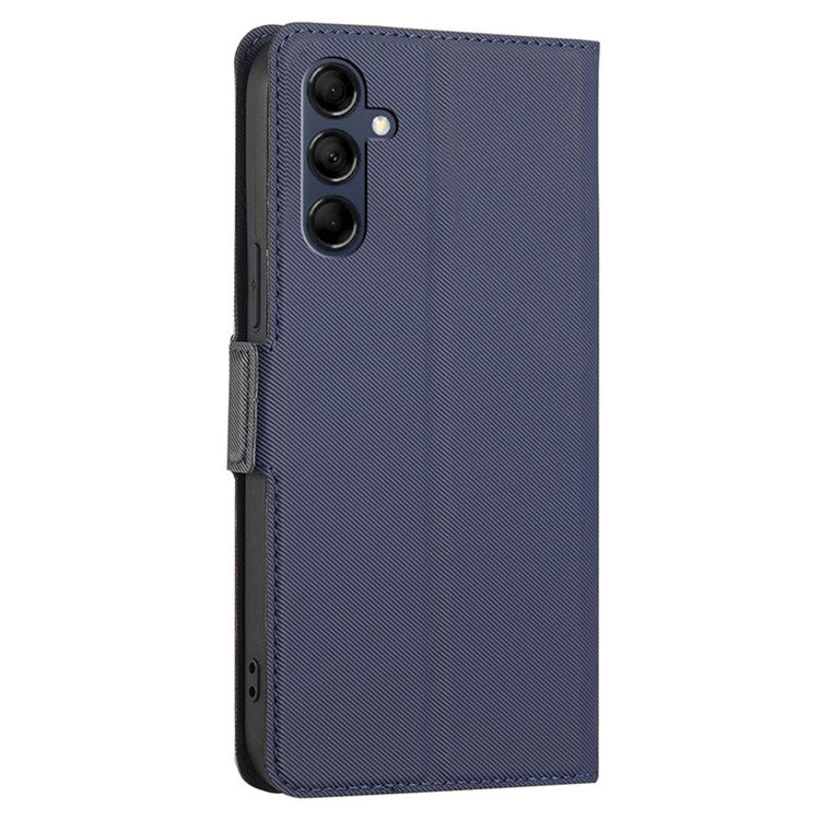 For Samsung Galaxy M14 5G Card Holder Twill Texture Phone Cover Stand Anti-Scratch PU Leather Case - Blue