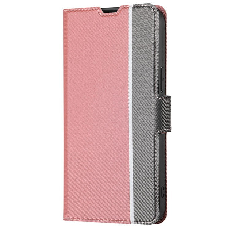 For Samsung Galaxy M14 5G Card Holder Twill Texture Phone Cover Stand Anti-Scratch PU Leather Case - Pink