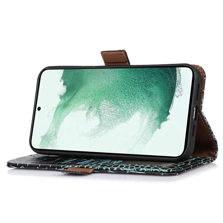 For Samsung Galaxy M54 5G / F54 5G RFID Blocking Wallet Case Genuine Cowhide Leather Crocodile Texture Stand Phone Cover - Green