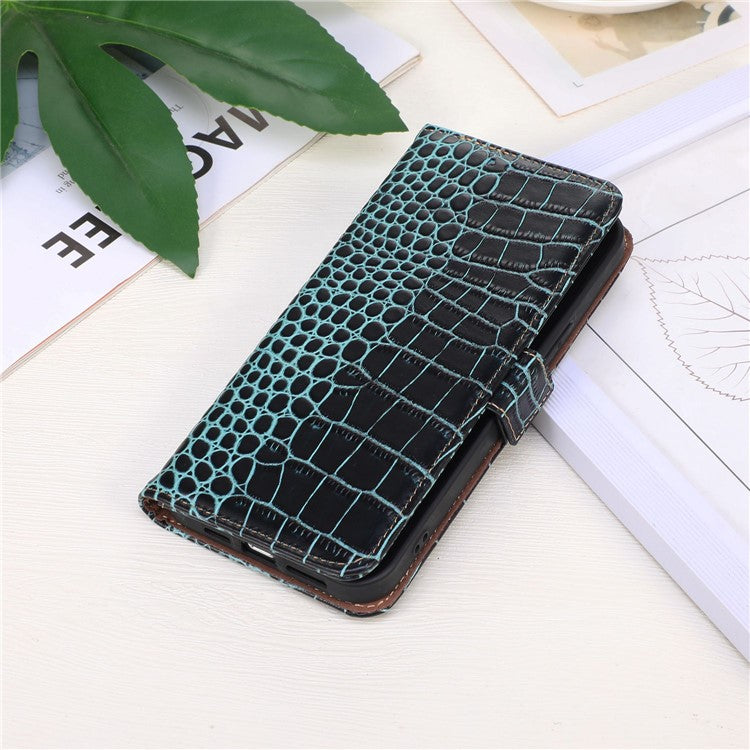 For Samsung Galaxy M54 5G / F54 5G RFID Blocking Wallet Case Genuine Cowhide Leather Crocodile Texture Stand Phone Cover - Green