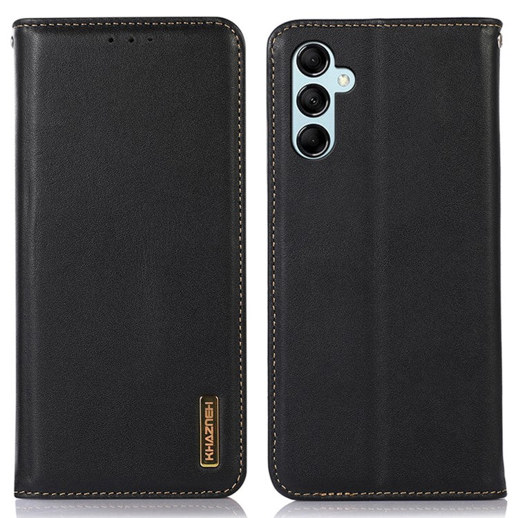 KHAZNEH For Samsung Galaxy M54 5G / F54 5G Genuine Cowhide Leather Phone Case Wallet RFID Blocking Stand Cover - Black