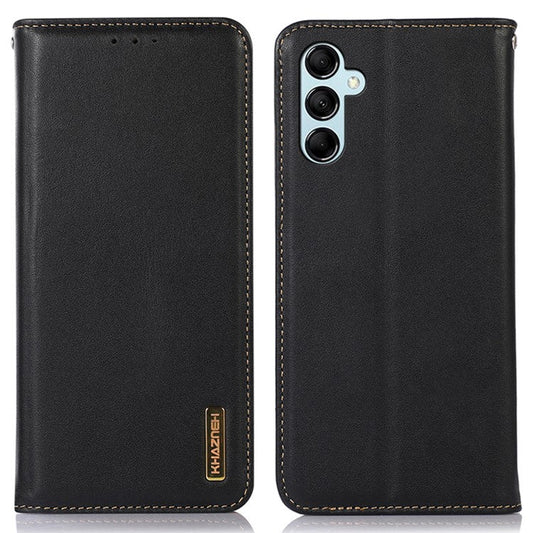 KHAZNEH For Samsung Galaxy M54 5G / F54 5G Genuine Cowhide Leather Phone Case Wallet RFID Blocking Stand Cover - Black
