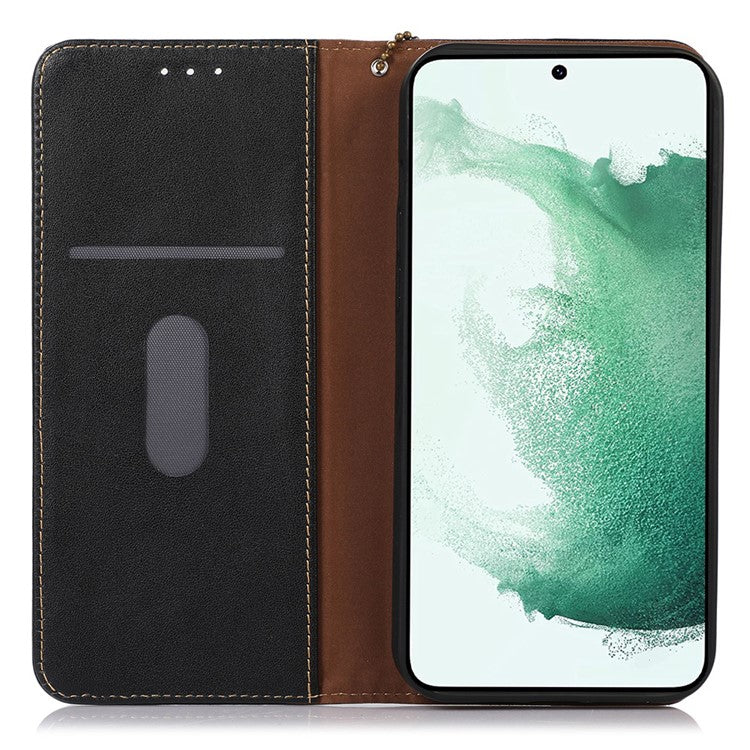 KHAZNEH For Samsung Galaxy M54 5G / F54 5G Genuine Cowhide Leather Phone Case Wallet RFID Blocking Stand Cover - Black