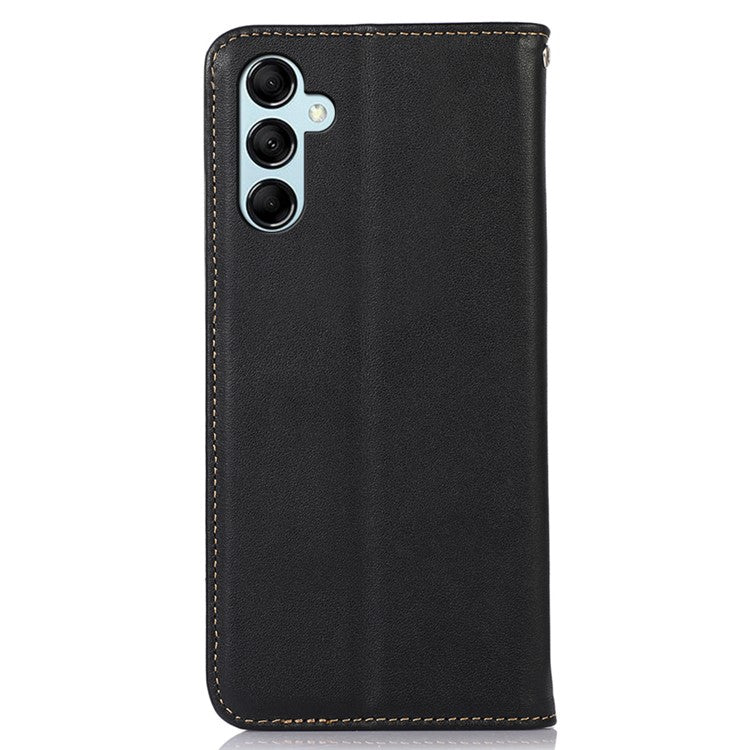 KHAZNEH For Samsung Galaxy M54 5G / F54 5G Genuine Cowhide Leather Phone Case Wallet RFID Blocking Stand Cover - Black