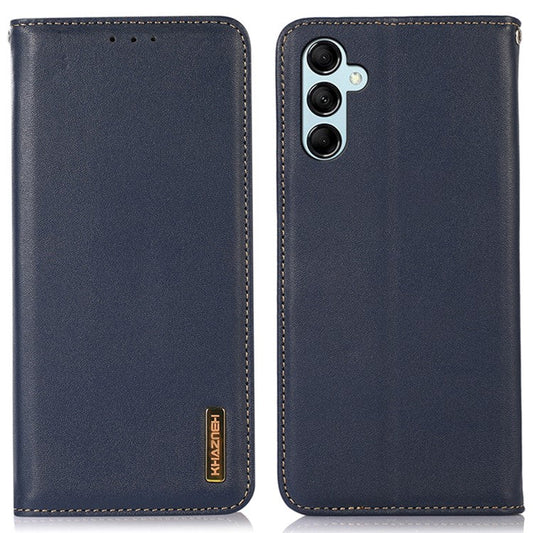 KHAZNEH For Samsung Galaxy M54 5G / F54 5G Genuine Cowhide Leather Phone Case Wallet RFID Blocking Stand Cover - Dark Blue