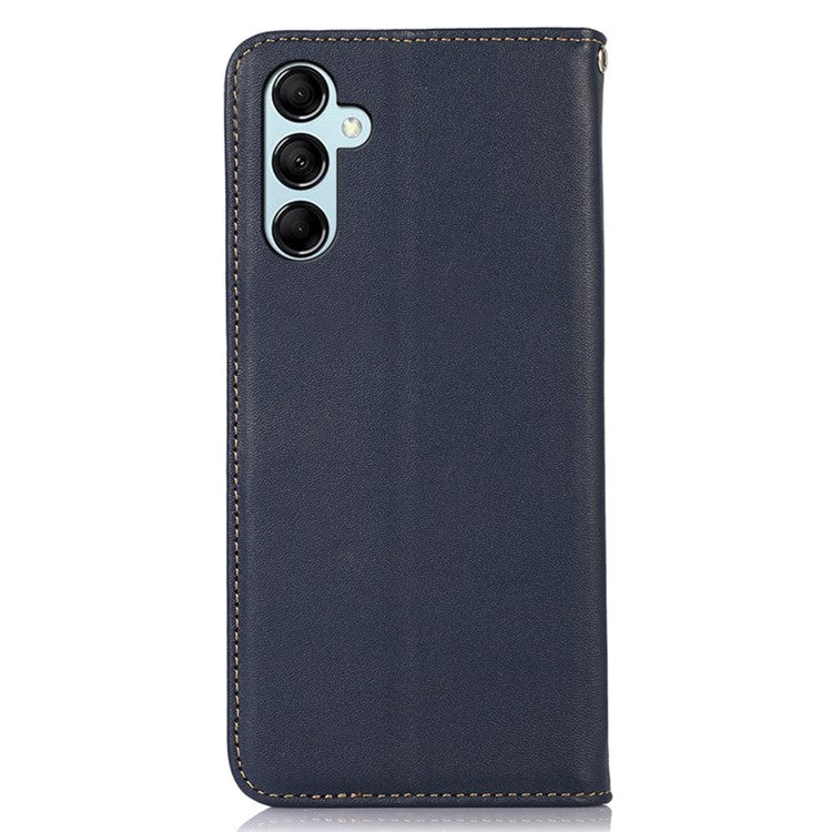 KHAZNEH For Samsung Galaxy M54 5G / F54 5G Genuine Cowhide Leather Phone Case Wallet RFID Blocking Stand Cover - Dark Blue