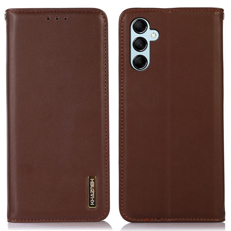 KHAZNEH For Samsung Galaxy M54 5G / F54 5G Genuine Cowhide Leather Phone Case Wallet RFID Blocking Stand Cover - Brown