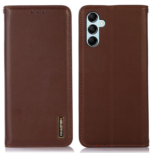 KHAZNEH For Samsung Galaxy M54 5G / F54 5G Genuine Cowhide Leather Phone Case Wallet RFID Blocking Stand Cover - Brown