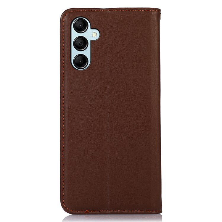 KHAZNEH For Samsung Galaxy M54 5G / F54 5G Genuine Cowhide Leather Phone Case Wallet RFID Blocking Stand Cover - Brown