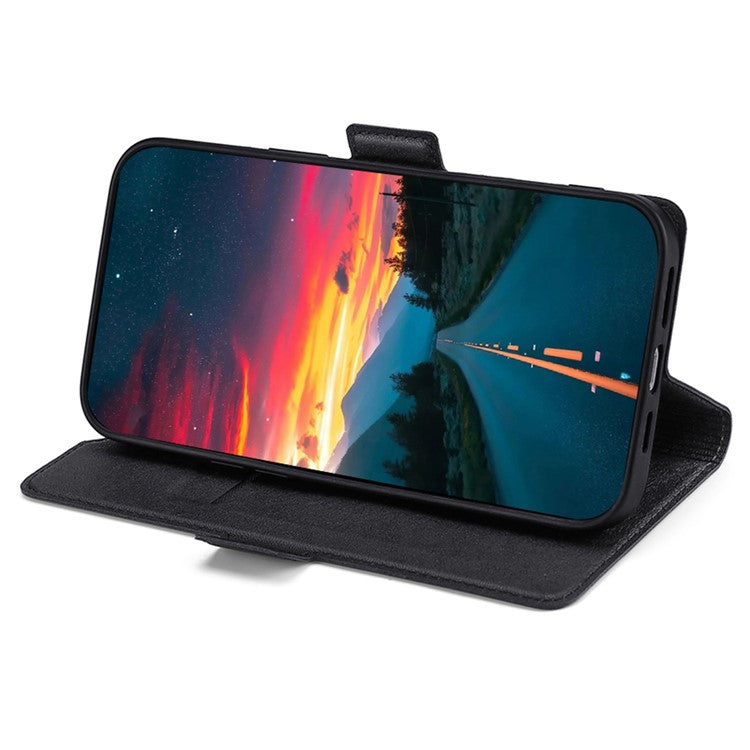 Phone Stand Cover for Oppo A55s 5G Anti-drop Shell PU Leather Smartphone Case with Card Slot - Black