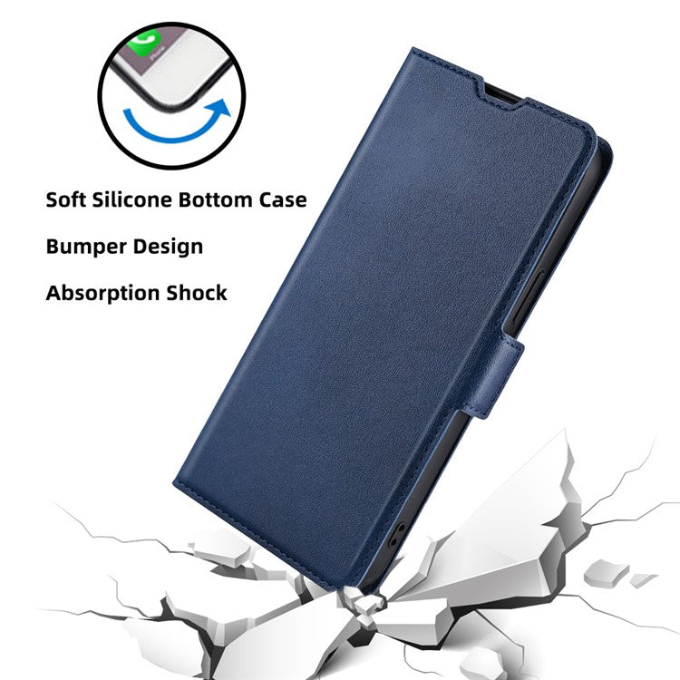 Phone Stand Cover for Oppo A55s 5G Anti-drop Shell PU Leather Smartphone Case with Card Slot - Blue