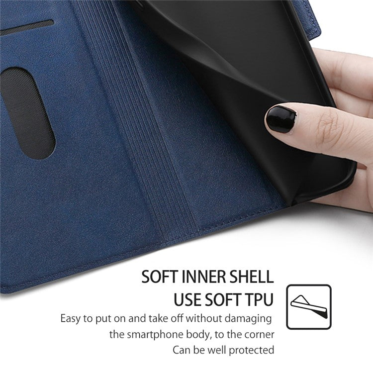 Phone Stand Cover for Oppo A55s 5G Anti-drop Shell PU Leather Smartphone Case with Card Slot - Blue
