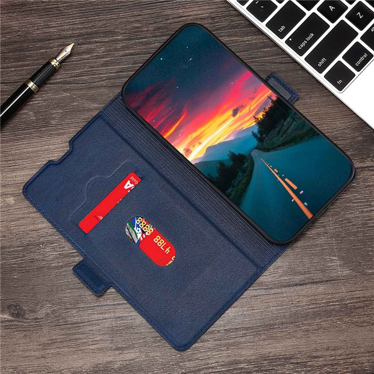 Phone Stand Cover for Oppo A55s 5G Anti-drop Shell PU Leather Smartphone Case with Card Slot - Blue