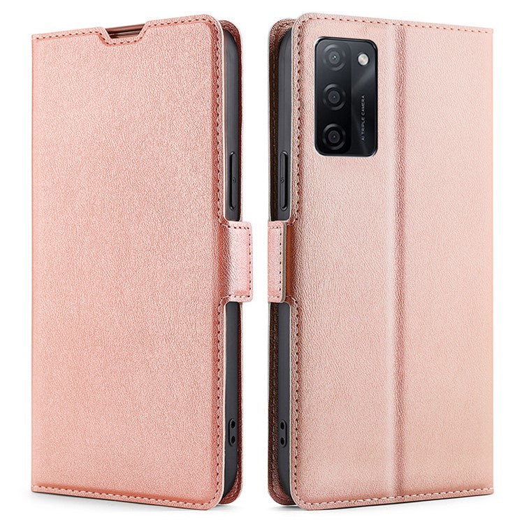 Phone Stand Cover for Oppo A55s 5G Anti-drop Shell PU Leather Smartphone Case with Card Slot - Rose Gold