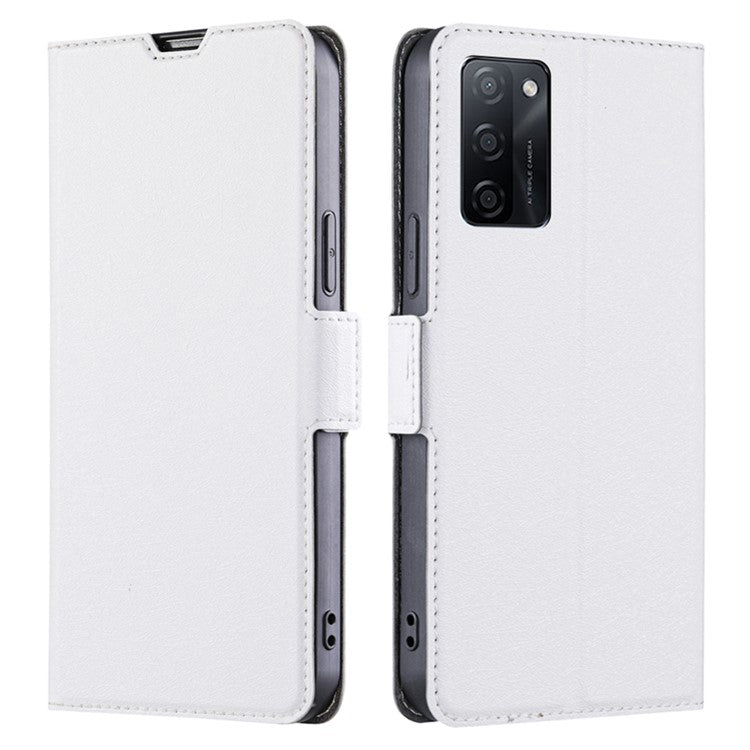 Phone Stand Cover for Oppo A55s 5G Anti-drop Shell PU Leather Smartphone Case with Card Slot - White