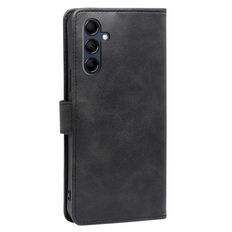 Mobile Phone Folio Cover for Samsung Galaxy M14 5G Calf Texture PU Leather Flip Stand Wallet Case - Black