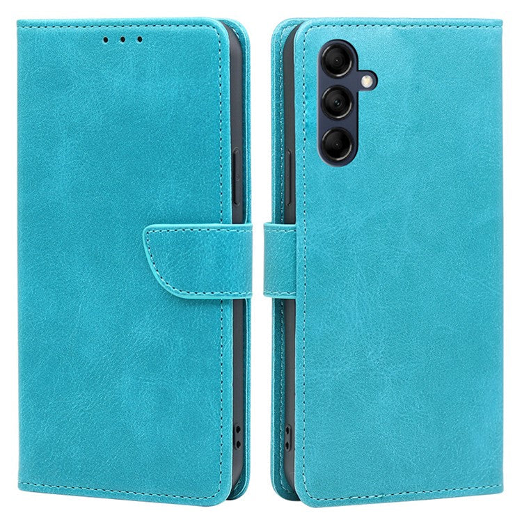 Mobile Phone Folio Cover for Samsung Galaxy M14 5G Calf Texture PU Leather Flip Stand Wallet Case - Baby Blue