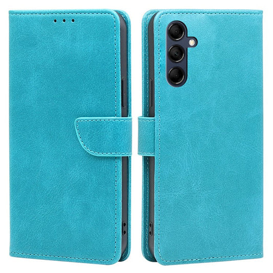 Mobile Phone Folio Cover for Samsung Galaxy M14 5G Calf Texture PU Leather Flip Stand Wallet Case - Baby Blue