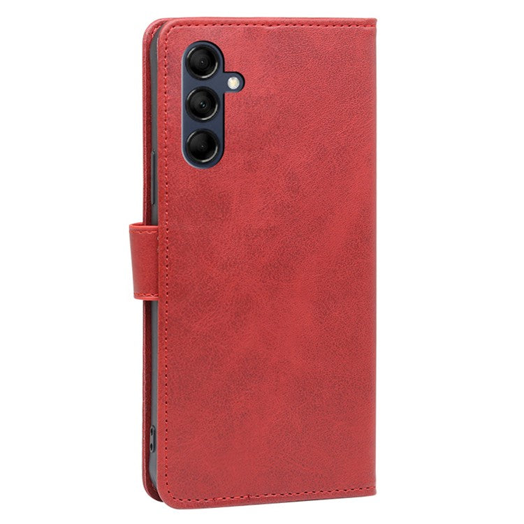 Mobile Phone Folio Cover for Samsung Galaxy M14 5G Calf Texture PU Leather Flip Stand Wallet Case - Red