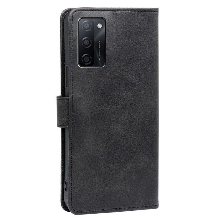 Mobile Phone Folio Cover for Oppo A55s 5G Calf Texture PU Leather Flip Stand Wallet Shockproof Case - Black