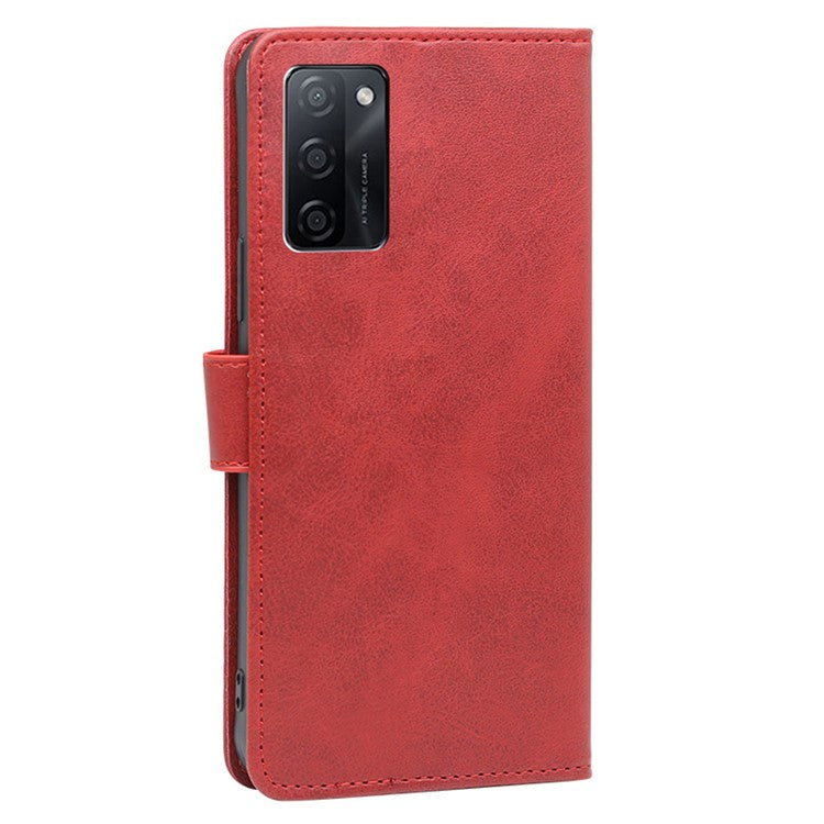 Mobile Phone Folio Cover for Oppo A55s 5G Calf Texture PU Leather Flip Stand Wallet Shockproof Case - Red