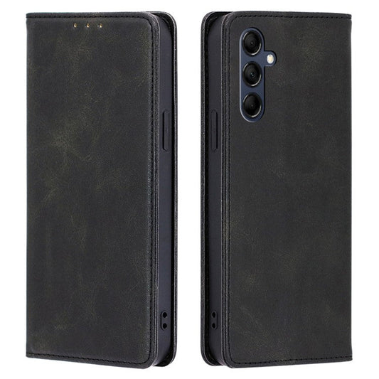 Mobile Phone Shell for Samsung Galaxy M14 5G Calf Texture Protector Case Stand Leather Wallet Cover - Black