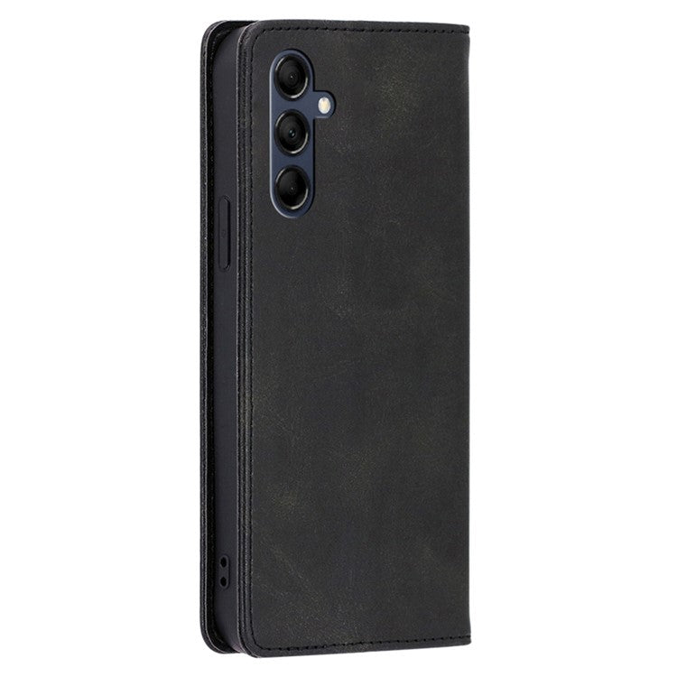 Mobile Phone Shell for Samsung Galaxy M14 5G Calf Texture Protector Case Stand Leather Wallet Cover - Black