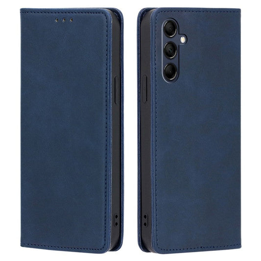 Mobile Phone Shell for Samsung Galaxy M14 5G Calf Texture Protector Case Stand Leather Wallet Cover - Sapphire