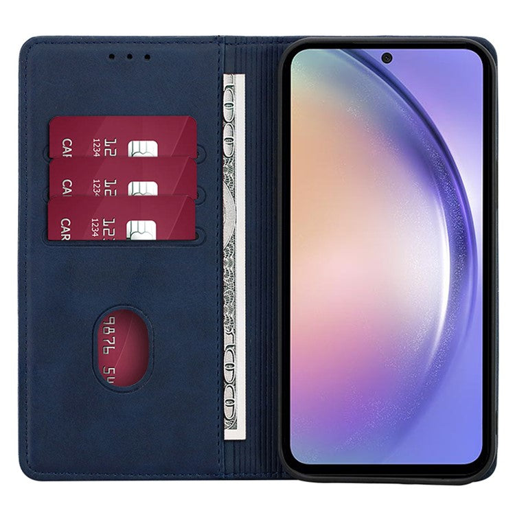 Mobile Phone Shell for Samsung Galaxy M14 5G Calf Texture Protector Case Stand Leather Wallet Cover - Sapphire