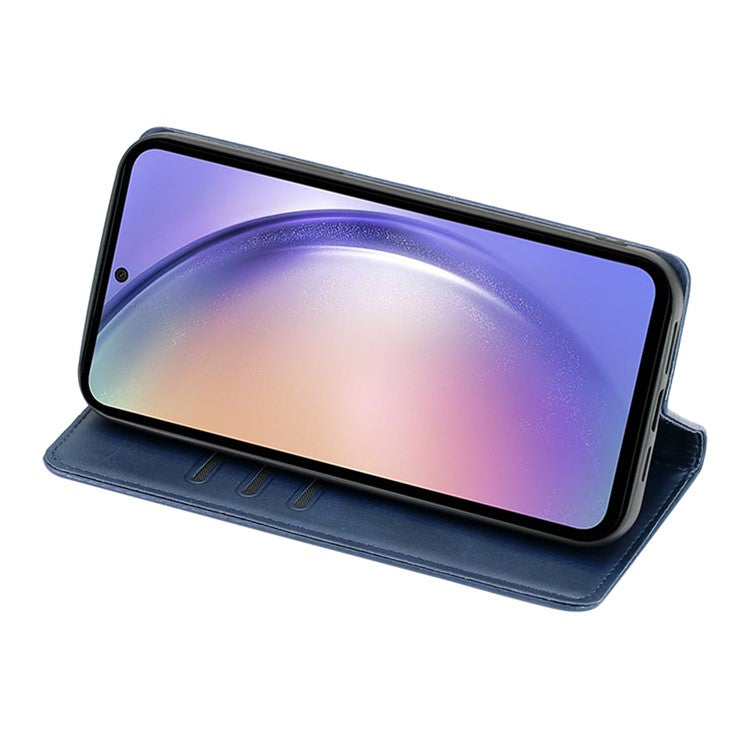 Mobile Phone Shell for Samsung Galaxy M14 5G Calf Texture Protector Case Stand Leather Wallet Cover - Sapphire