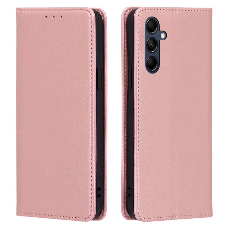 Mobile Phone Shell for Samsung Galaxy M14 5G Calf Texture Protector Case Stand Leather Wallet Cover - Rose Gold