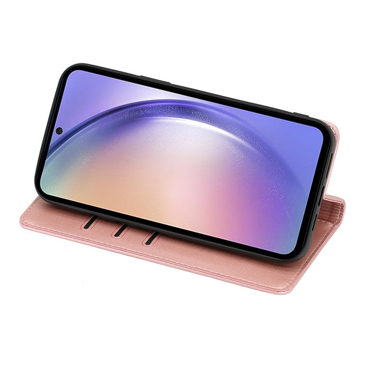 Mobile Phone Shell for Samsung Galaxy M14 5G Calf Texture Protector Case Stand Leather Wallet Cover - Rose Gold