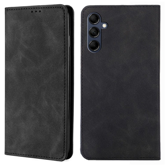 Flip Phone Case for Samsung Galaxy M14 5G Skin-touch PU Leather Card Holder Stand Protective Cover - Black
